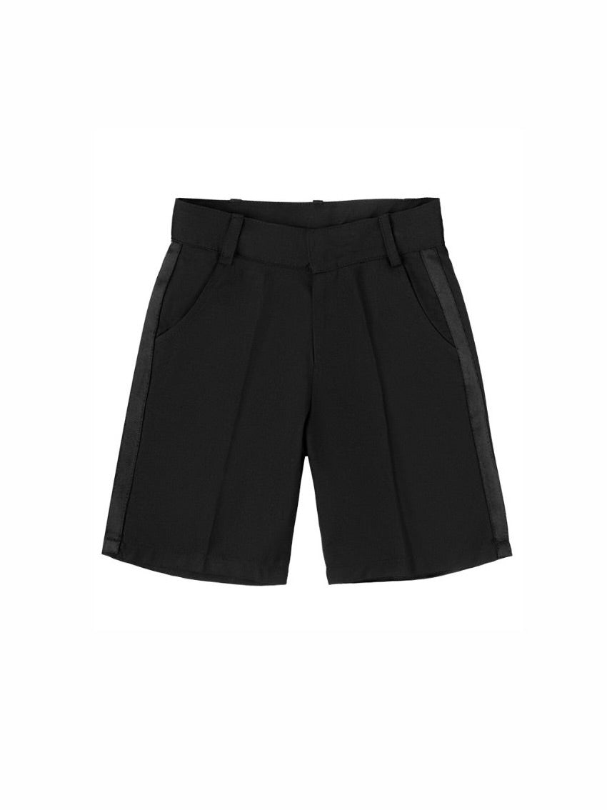 The Ring Bearer Short – handcrafted wool suiting shorts with cotton seersucker lining for comfort and a classic look. Features grosgrain finishing, adjustable waistband, and slip closure. Perfect for weddings and formal events. Available in standard sizing or made-to-measure.