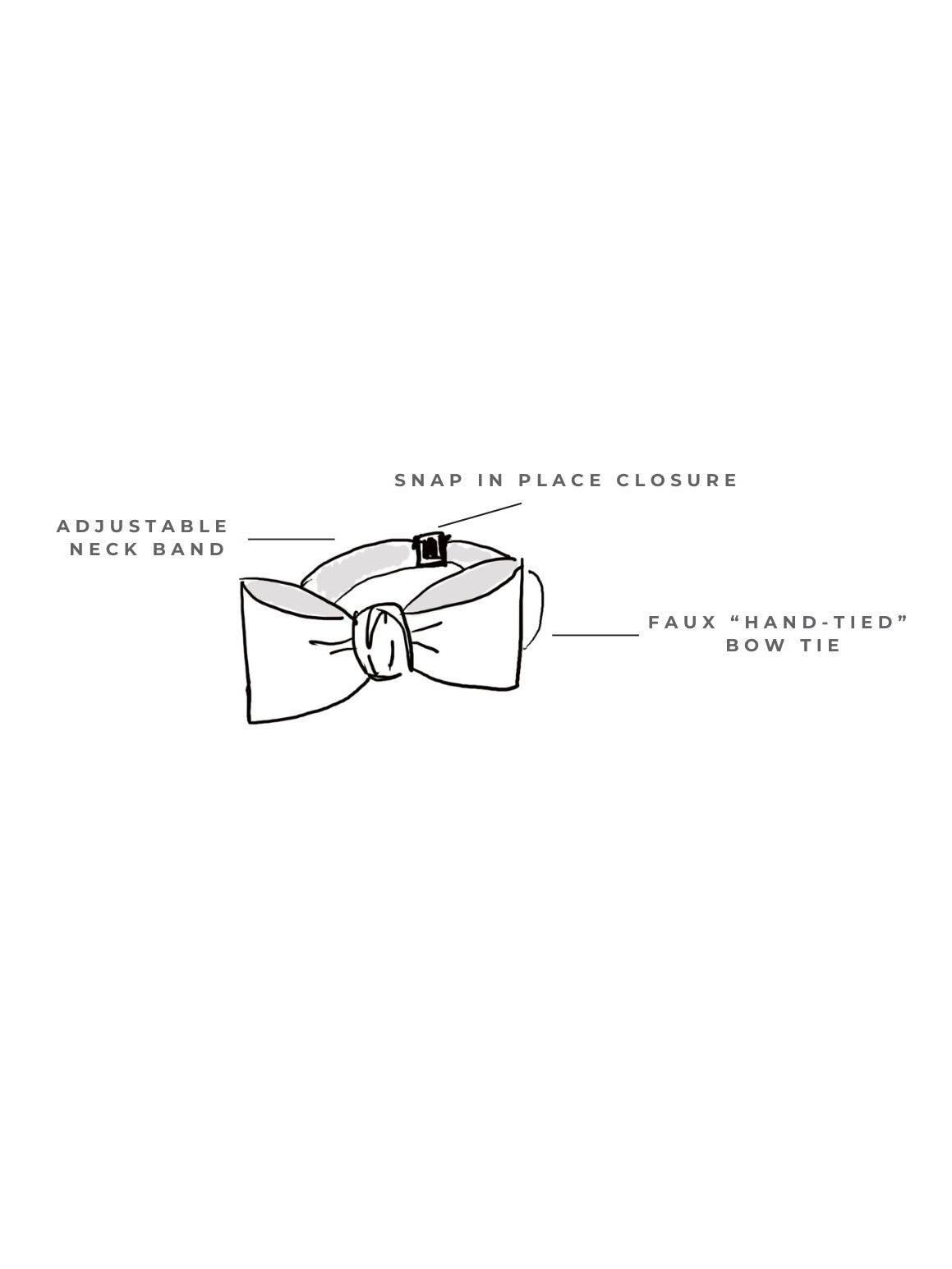 Faux Hand-Tied Bow Tie – Matte satin finish with an adjustable neckband for a polished look. Featuring a hand-cut pattern and snap closure for easy wear. Ideal for formal events and special occasions.