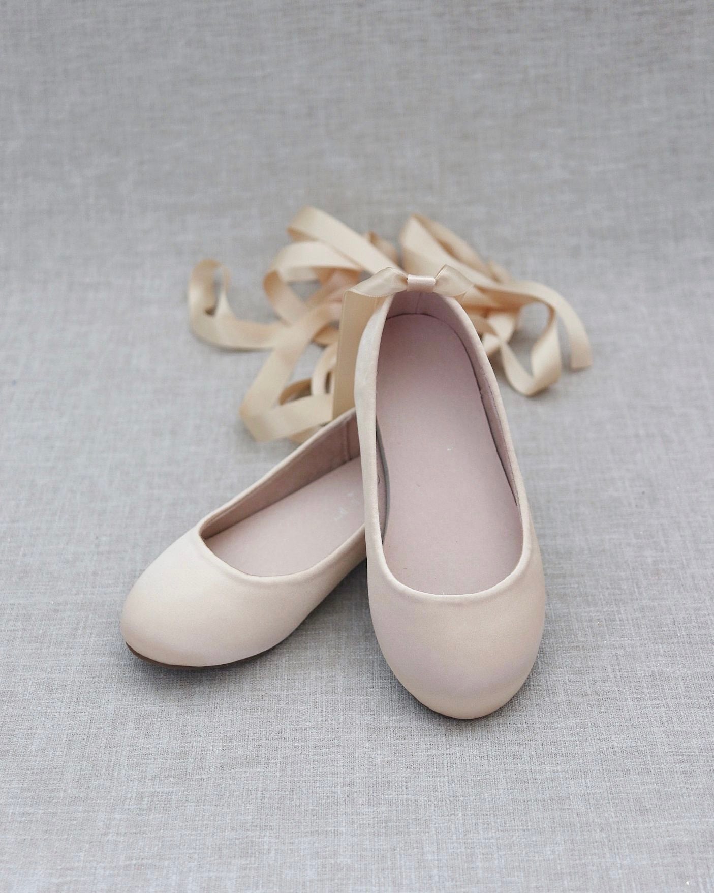 Satin Ballet Flats with Ankle Tie or Ballerina Lace Up