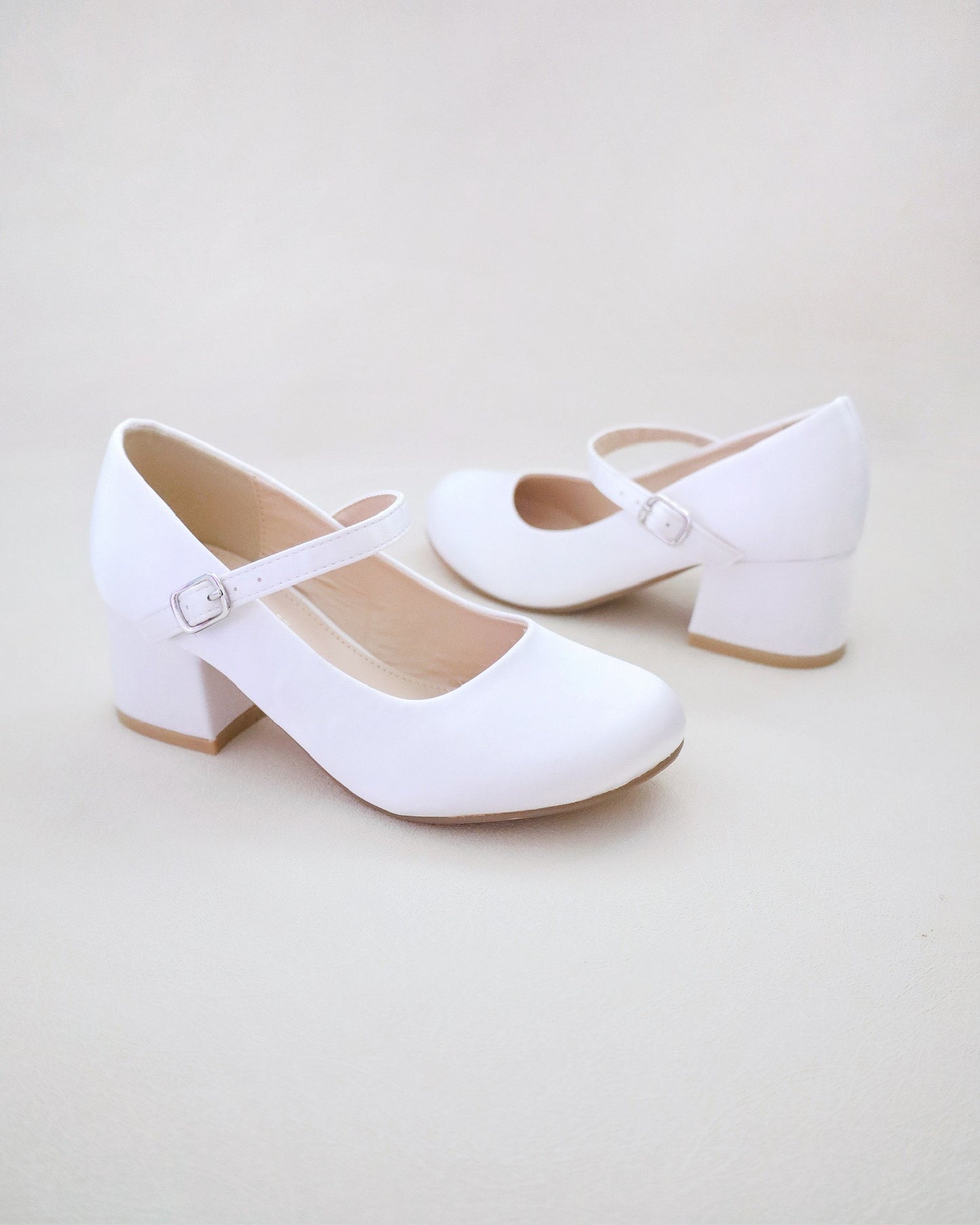 Girls Satin Mary Jane Block Heel