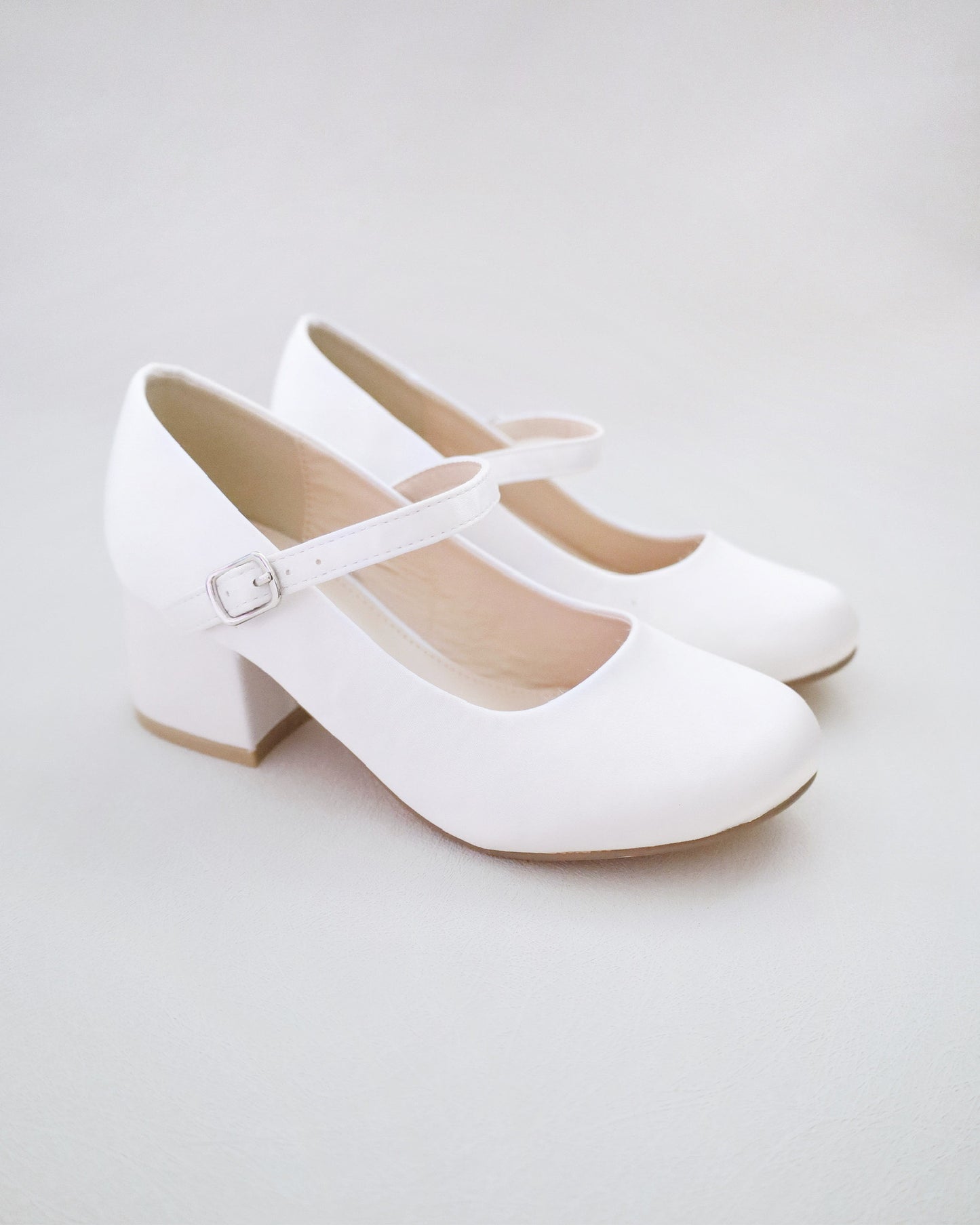 Girls Satin Mary Jane Block Heel
