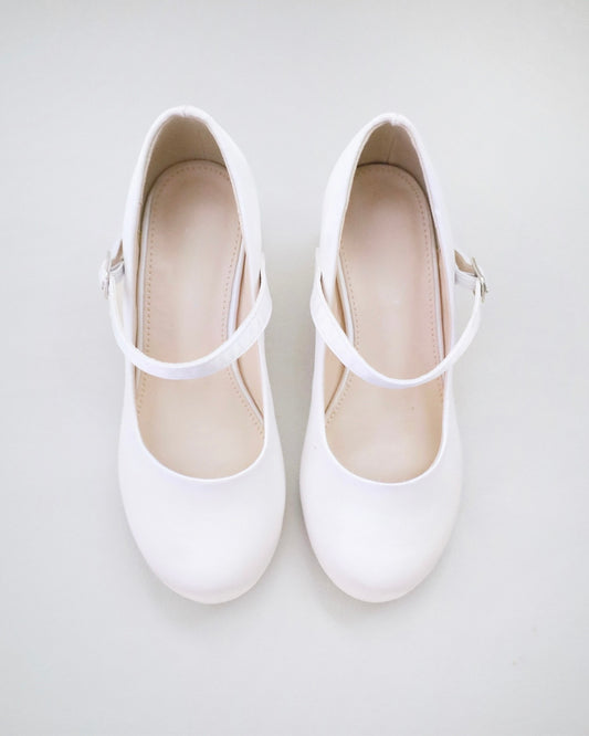 Girls Satin Mary Jane Block Heel