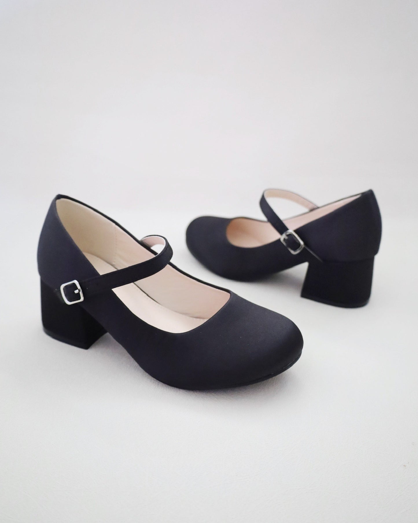 satin mary jane block heel shoes for flower girl wedding