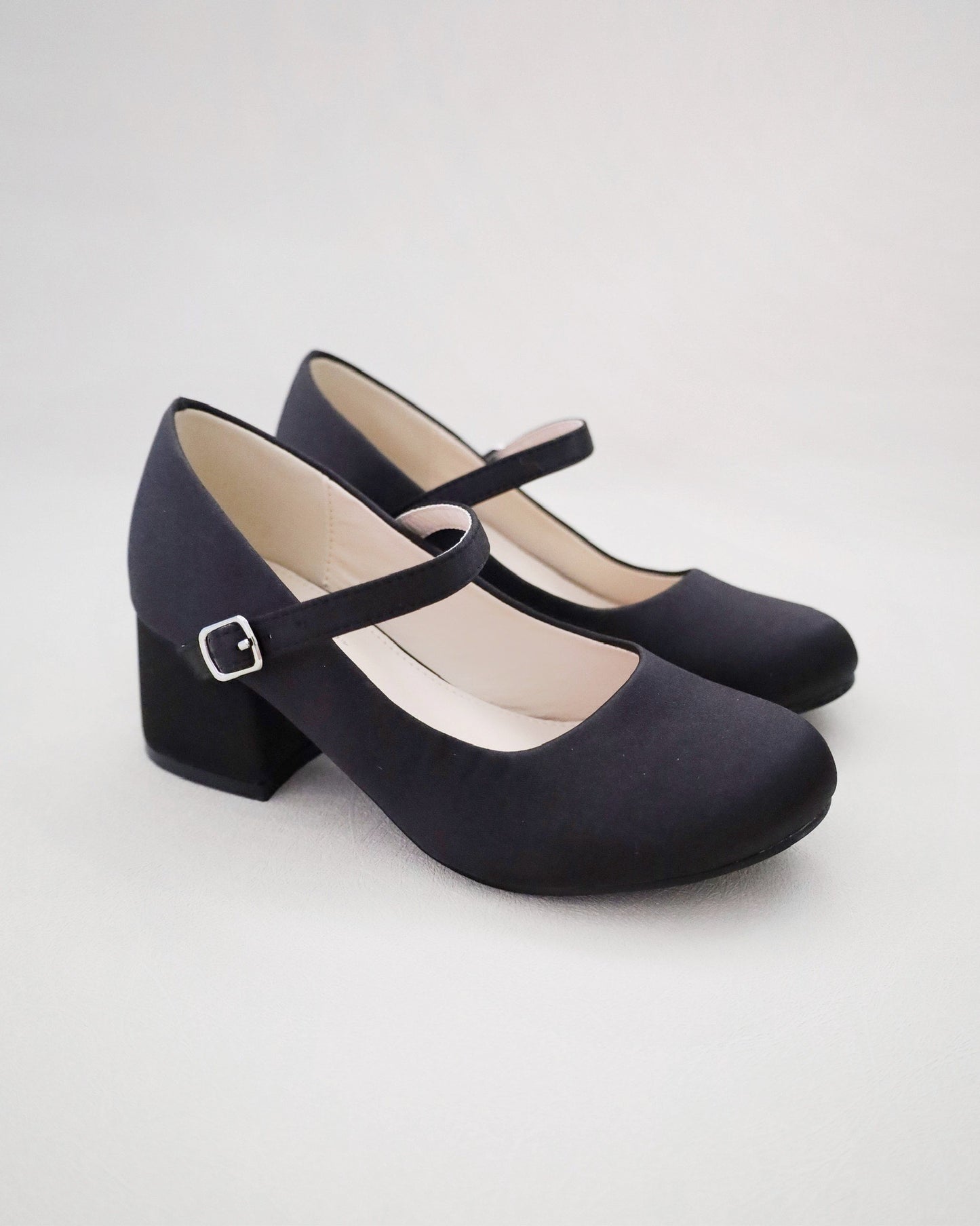 Girls Satin Mary Jane Block Heel