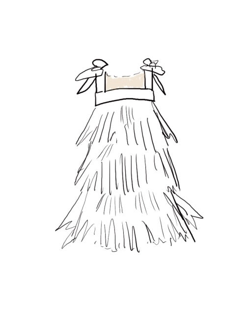 The Tinsel dress, a sparkling party gown with hand-cut tinsel arranged in rows for the perfect shimmy and shine. Features a nude illusion neckline, faux shoulder tie bows, and a silky soft lining for comfort. Back zipper closure and handcrafted in Brooklyn. Perfect for festive celebrations, weddings, and special occasions.