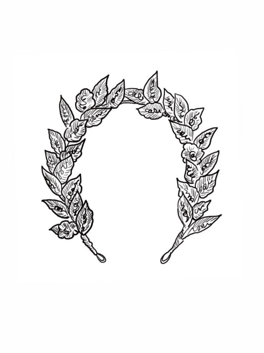 The Charlotte Crown, a handmade floral crown with embroidered leaves and flowers, flexible wire base for adjustable positioning. Available in full and mini sizes for children and adults.