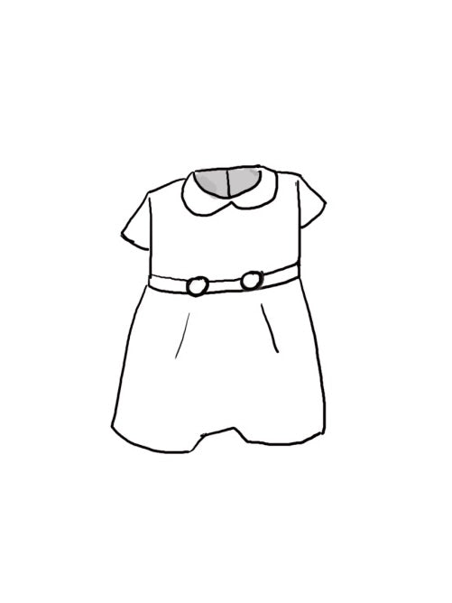 Baby Romper with traditional Peter Pan collar, front and back covered buttons, and cotton lining. Perfect for weddings, featuring snaps at legs for easy dressing. Made from high-quality Italian cotton with a satin base option