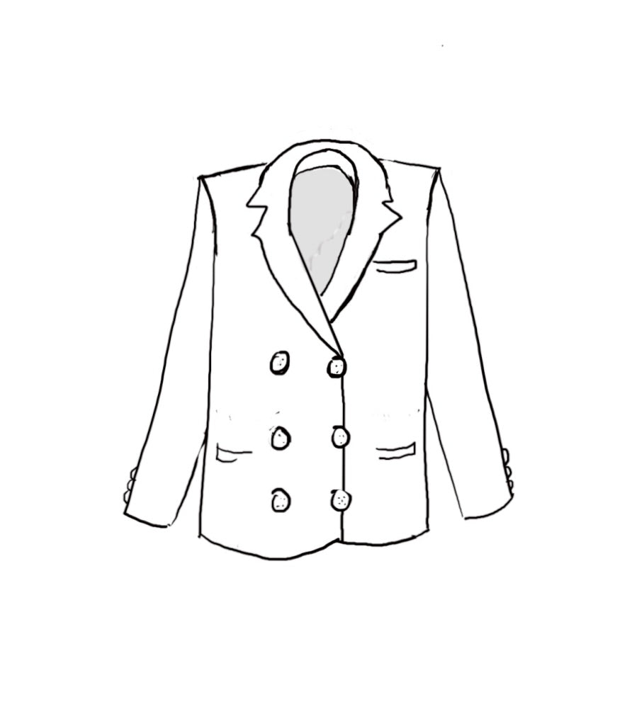 A sophisticated double-breasted blazer with sharp peak lapels, handcrafted for a polished formal look. Made from a satin and wool blend with a cotton lining, perfect for weddings and special occasions.