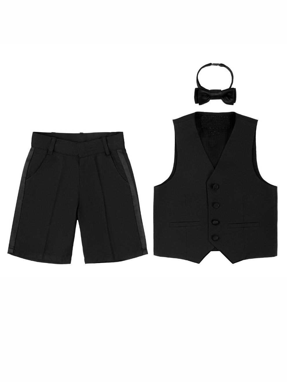 The Ring Bearer Waistcoat and Short Set – a handcrafted formal outfit featuring fine wool suiting and breathable cotton seersucker lining for comfort and style. Includes a tailored waistcoat and matching shorts with grosgrain finishing, adjustable waistband, and slip closure. Perfect for weddings and special occasions. Available in standard sizing or made-to-measure.