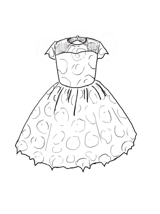 Flower girl dress in handcrafted white cotton floral lace with keyhole back, pearl button, and full twirl-worthy skirt – perfect for weddings and special occasions