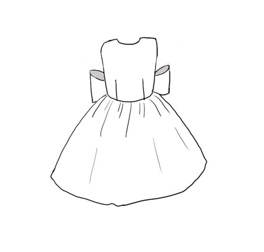 Tulle flower girl and communion dress with open V-back, large satin bow, and pearl button detail – The Kimberly by Doloris Petunia