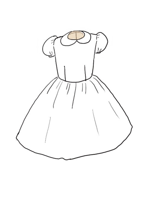 The Rachel VIP satin flower girl dress with pleated skirt, peter pan collar, and covered buttons – elegant choice for weddings and communions.