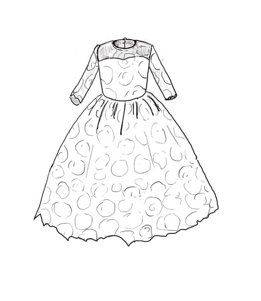 The Isabelle lace flower girl dress with 3/4 long sleeves, tea-length skirt, and pearl button back – ideal for communion and special occasions.