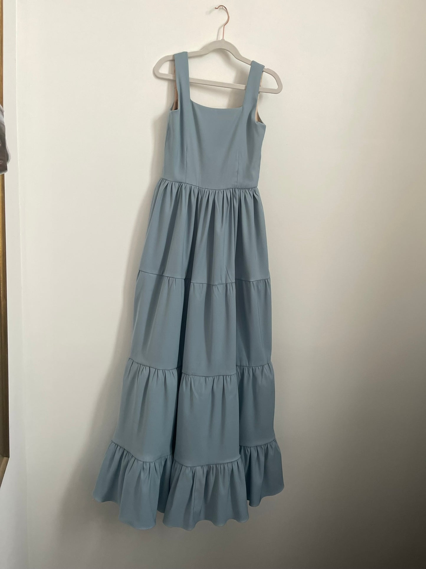 The Madeleine tiered junior bridesmaid maxi dress with wide straps and square neckline – elegant gown for weddings and formal occasions- Custom color