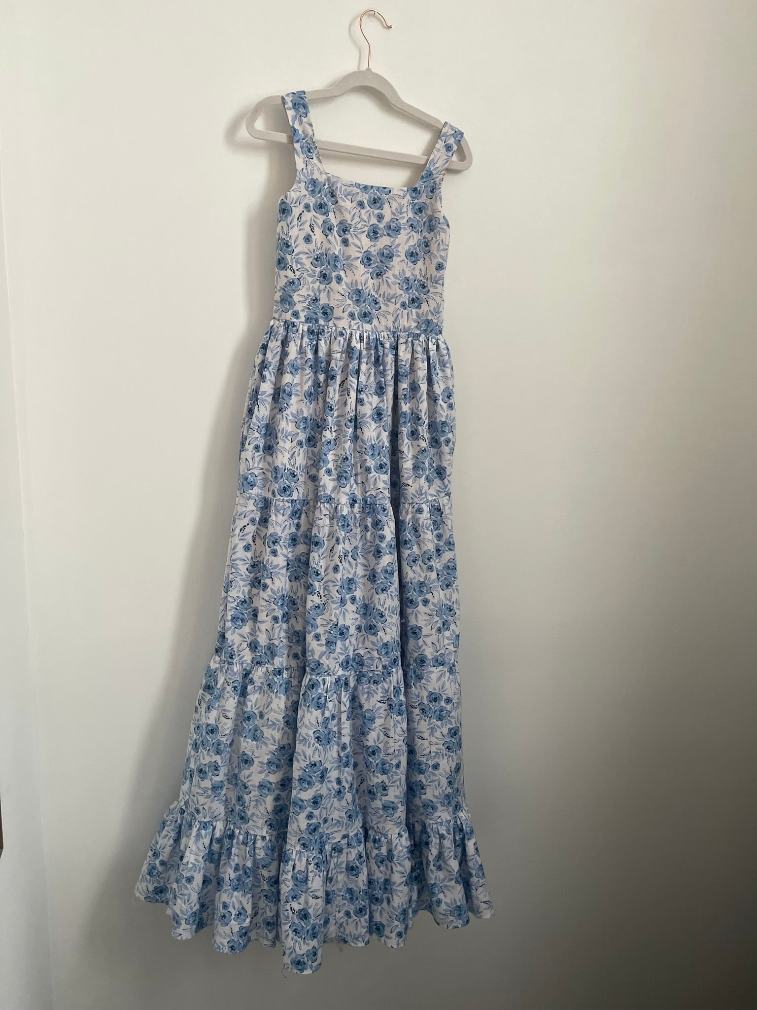 The Madeleine tiered junior bridesmaid maxi dress with wide straps and square neckline – elegant gown for weddings and formal occasions