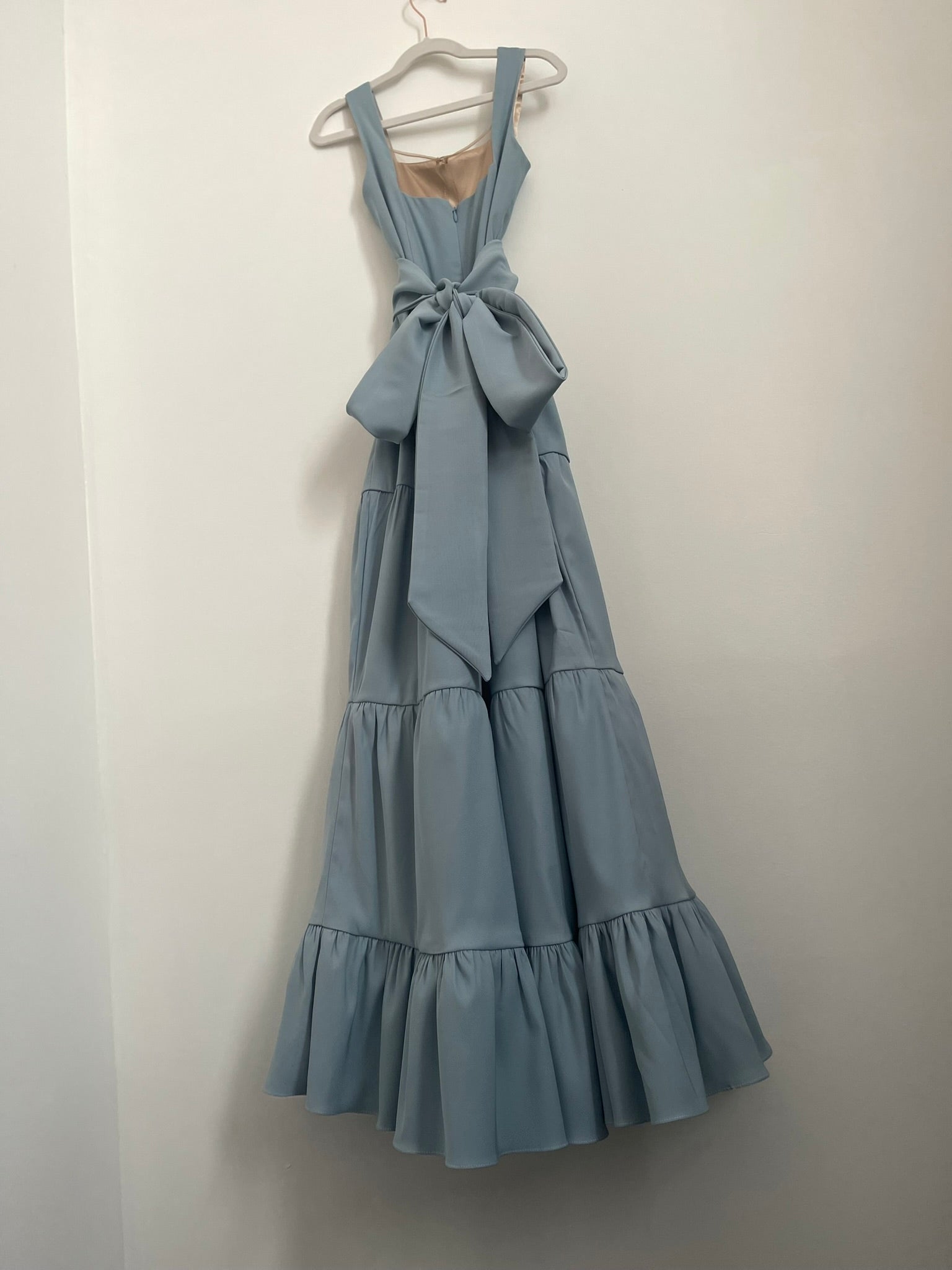 The Madeleine tiered junior bridesmaid maxi dress with wide straps and square neckline – elegant gown for weddings and formal occasions