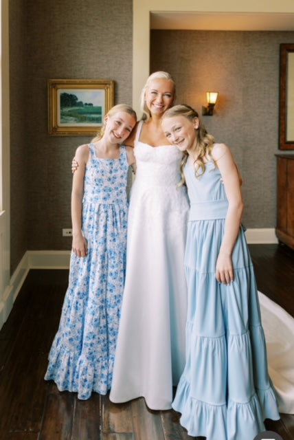 The Madeleine tiered junior bridesmaid maxi dress with wide straps and square neckline – elegant gown for weddings and formal occasions - custom colors