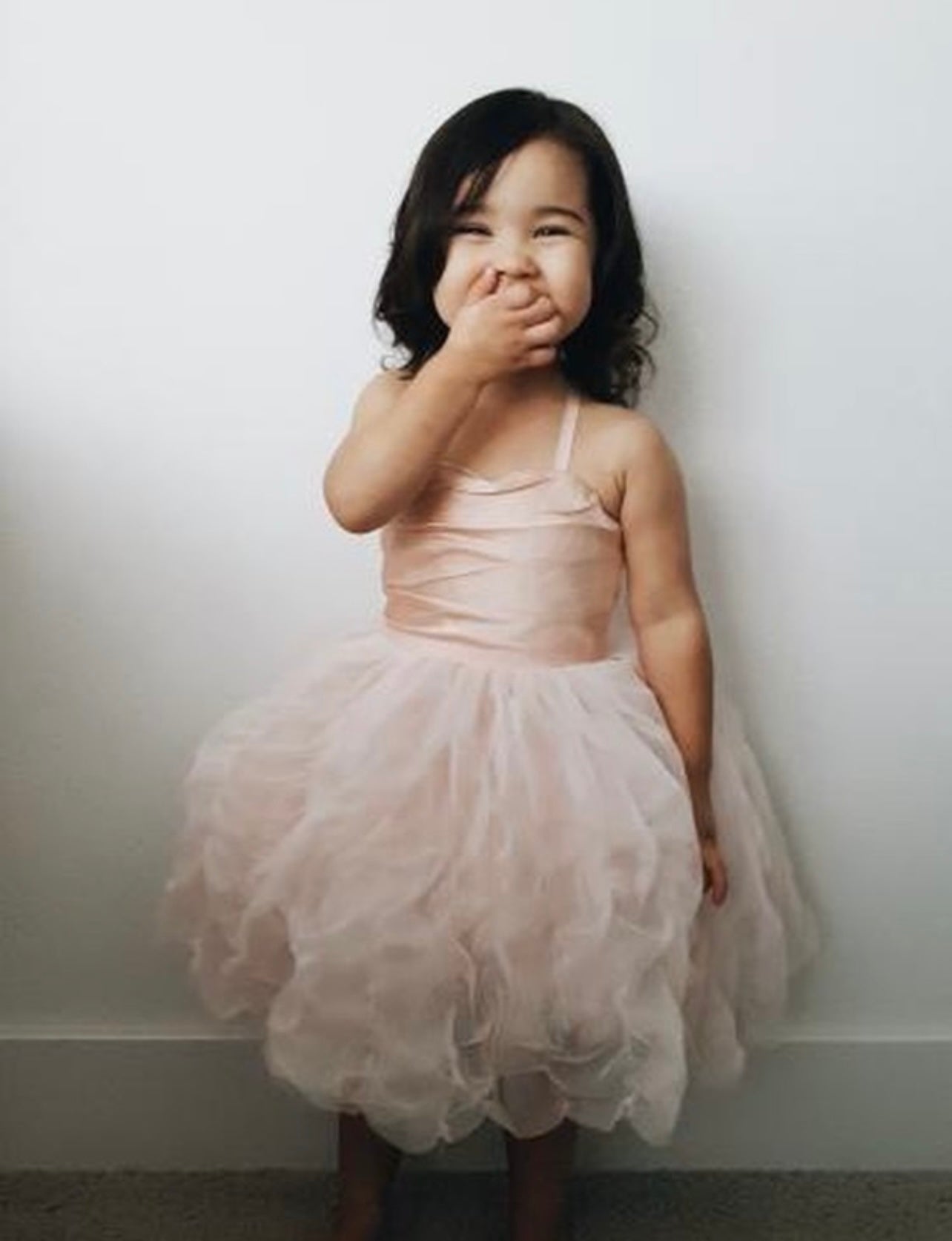 The Baby Lauren dress for flower girls, with satin bodice and hand-pleated tulle skirt – elegant baby dress for weddings and events.