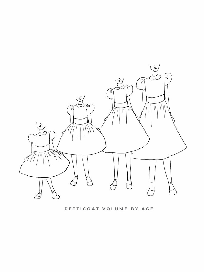 The Rachel VIP satin flower girl dress with pleated skirt, peter pan collar, and covered buttons – elegant choice for weddings and communions. Differents petticoat volumes