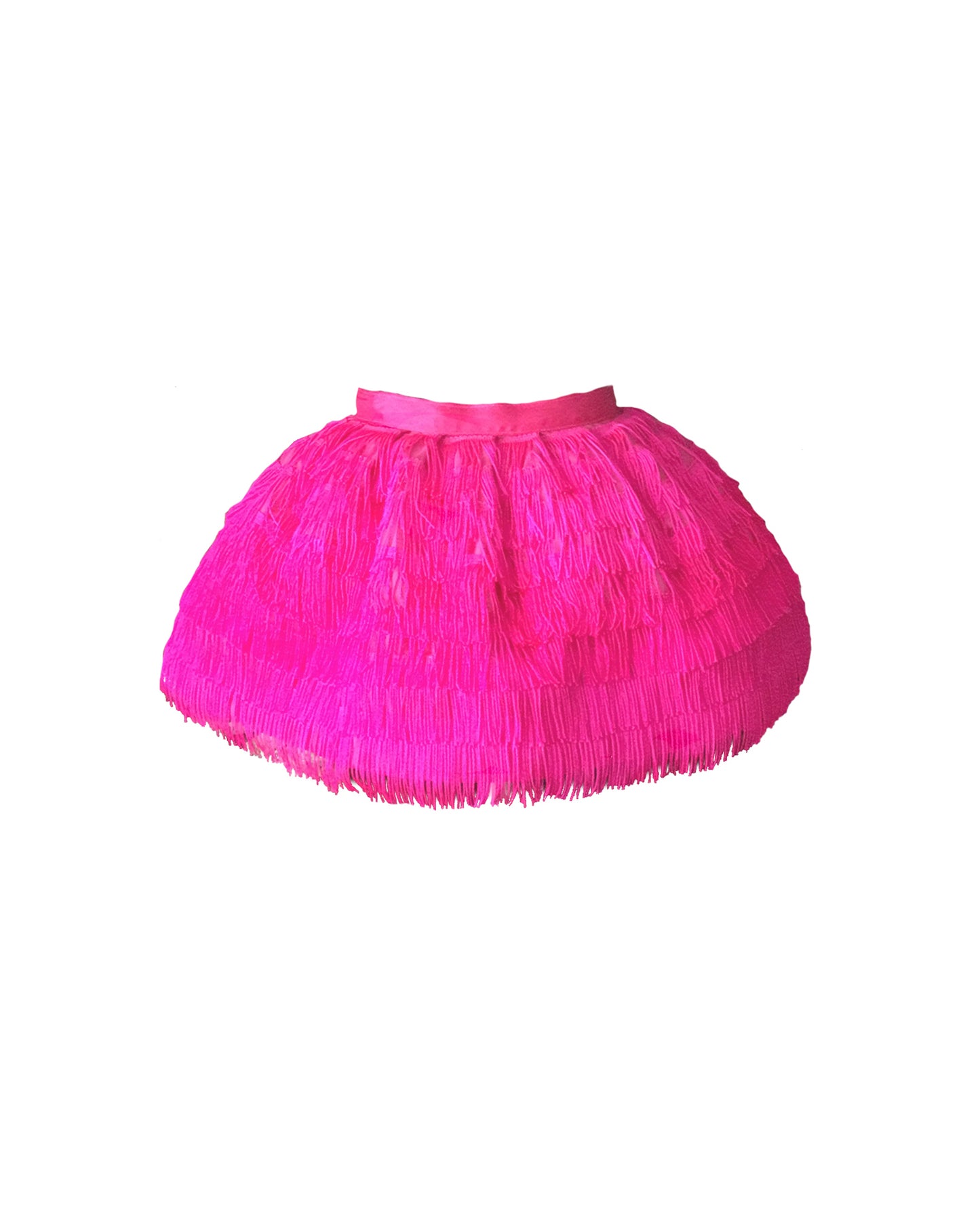 The Minnie, a playful two-piece fringe outfit featuring a cap sleeve top and separate skirt with a tulle lining for extra movement. Designed with rows of silky fringe from top to bottom for maximum fun and flair. Fully lined in silk with a back zip closure. Handcrafted in Brooklyn from satin, poly-blend fringe, and silk, with optional personalized embroidery. Perfect for weddings, parties, and special occasions.