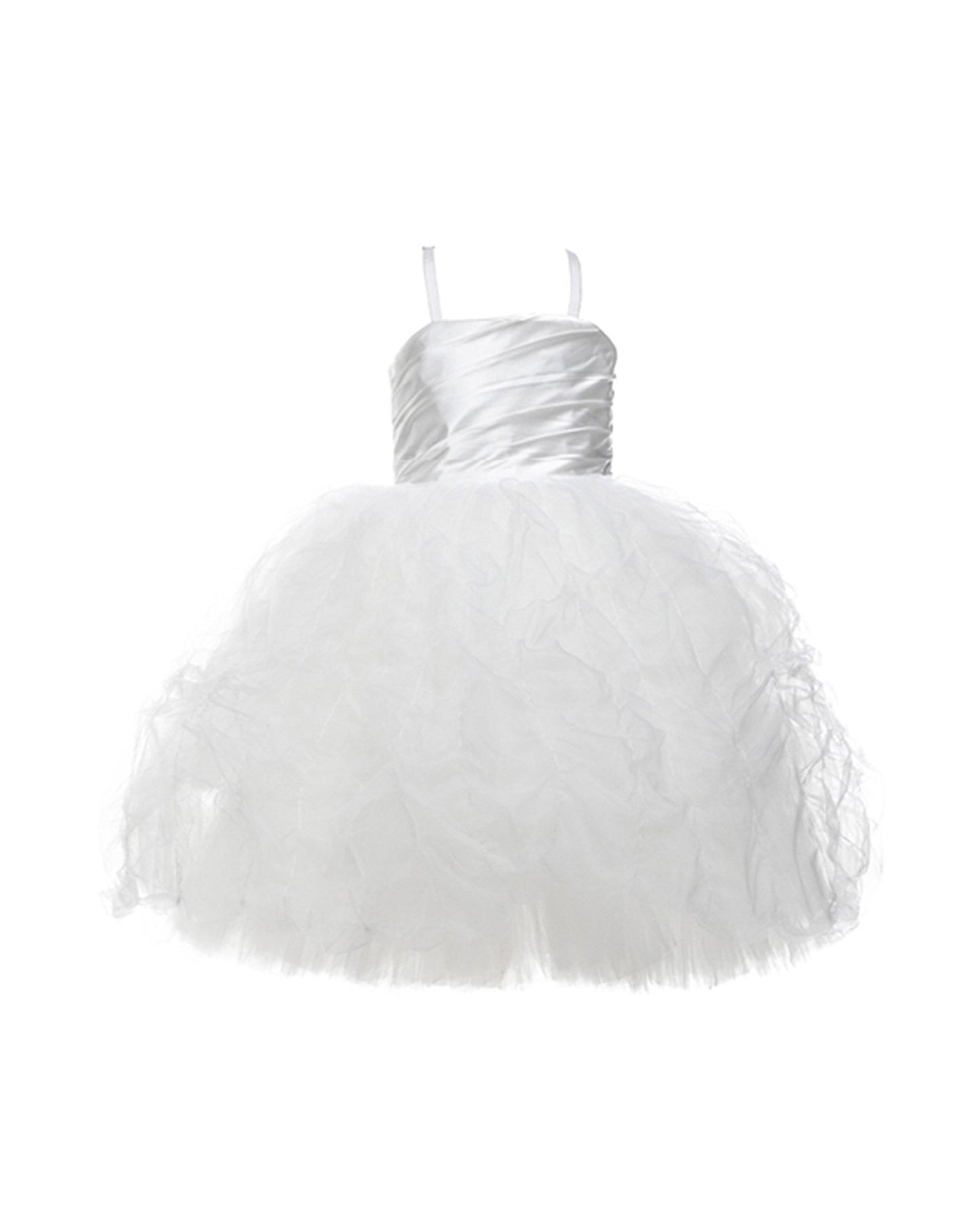 The Baby Lauren dress for flower girls, with satin bodice and hand-pleated tulle skirt – elegant baby dress for weddings and events.