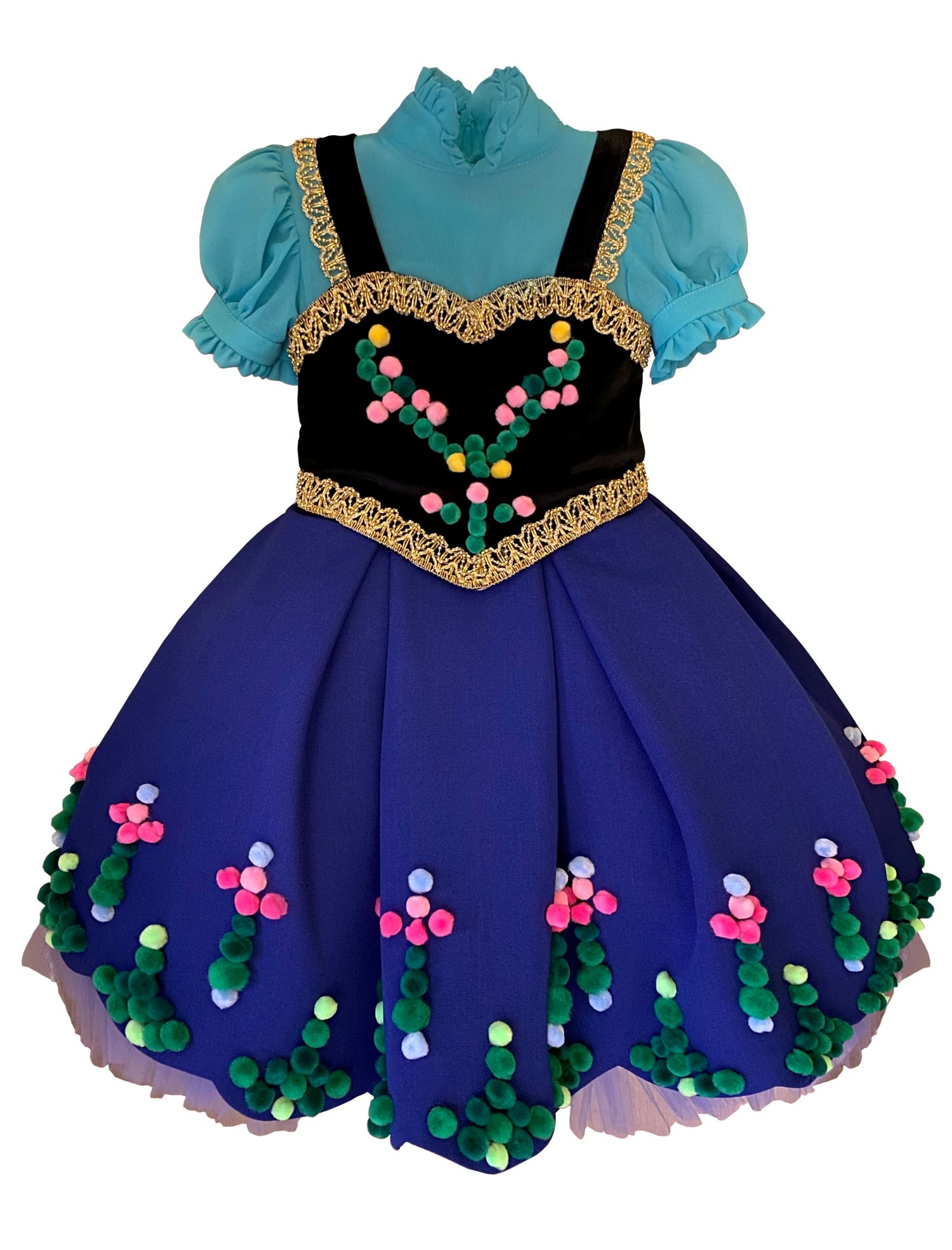Anna Frozen costume dress for kids with ombré sequins, mesh sleeves, and floor-length detachable cape
