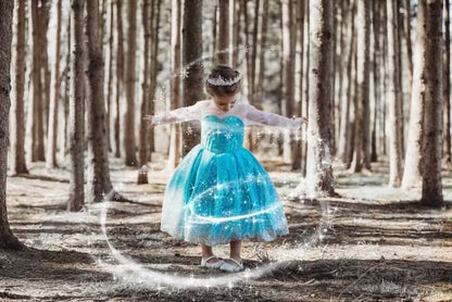 Child’s Elsa Frozen dress-up costume with sequin bodice, ombré skirt, and detachable floor-length cape