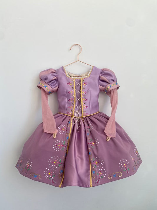 Rapunzel princess costume dress for kids with hand-painted bodice and soft tulle skirt, inspired by Tangled