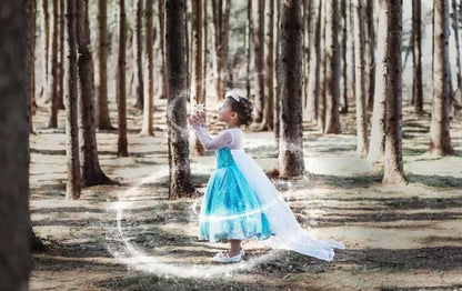 Child’s Elsa Frozen dress-up costume with sequin bodice, ombré skirt, and detachable floor-length cape