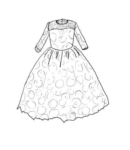 The Isabelle lace flower girl dress with 3/4 long sleeves, tea-length skirt, and pearl button back – ideal for communion and special occasions.
