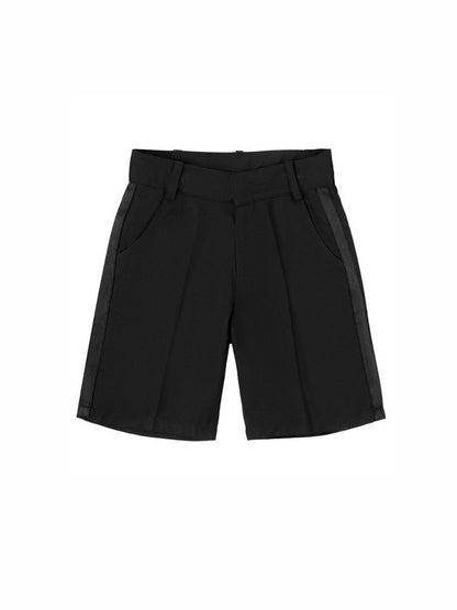 ring bearer shorts with a waistband and slip closure for suiting and black tie weddings