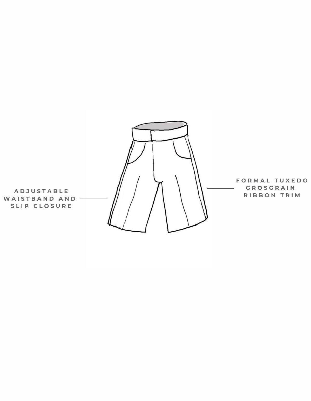 ring bearer shorts with a waistband and slip closure for suiting and black tie weddings