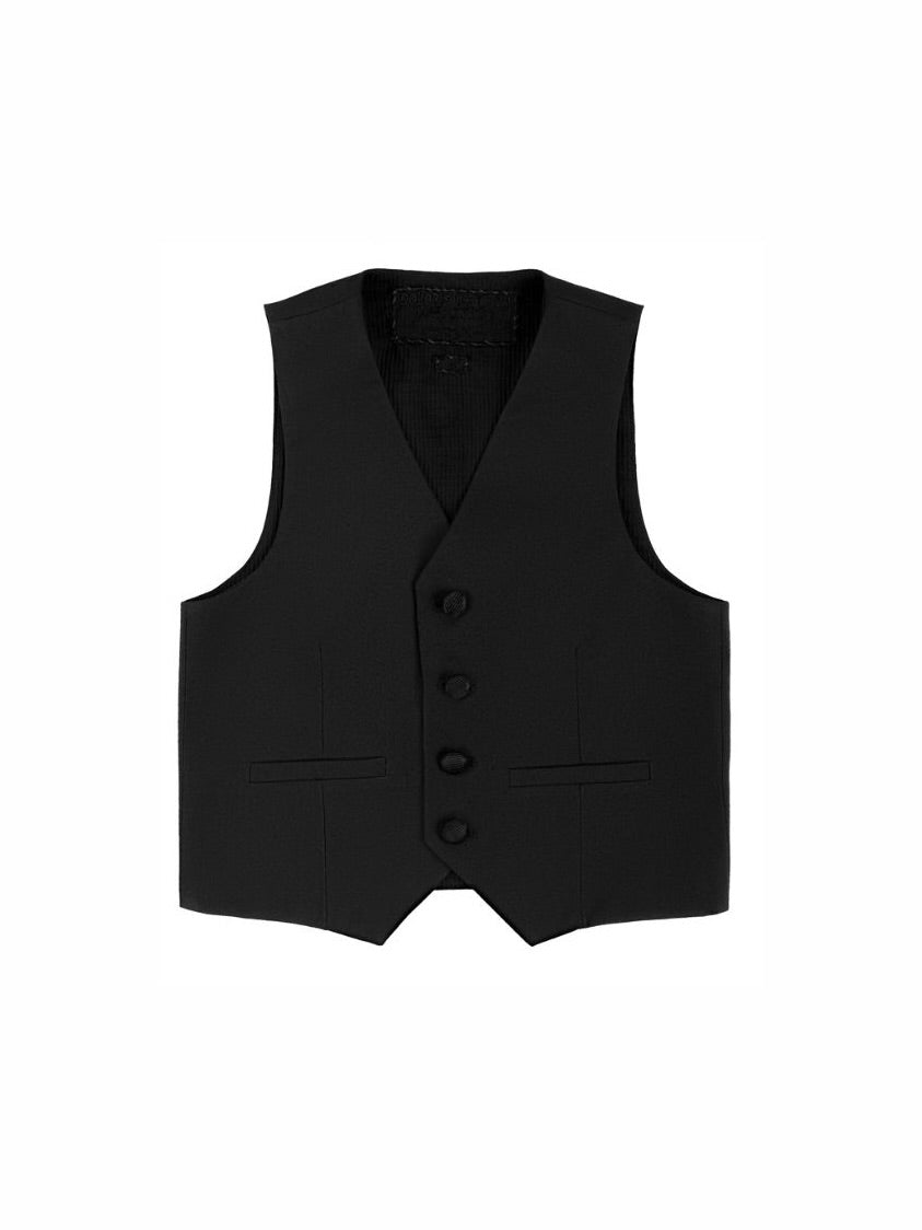 ring bearer waistcoat with four buttons and decorative epaulettes, intended for suiting and black ties weddings