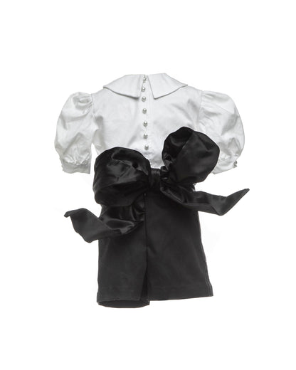 tuxedo inspired flower girl outfit with shorts for formal wedding