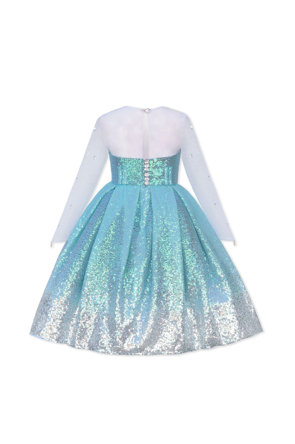 Child’s Elsa Frozen dress-up costume with sequin bodice, ombré skirt, and detachable floor-length cape